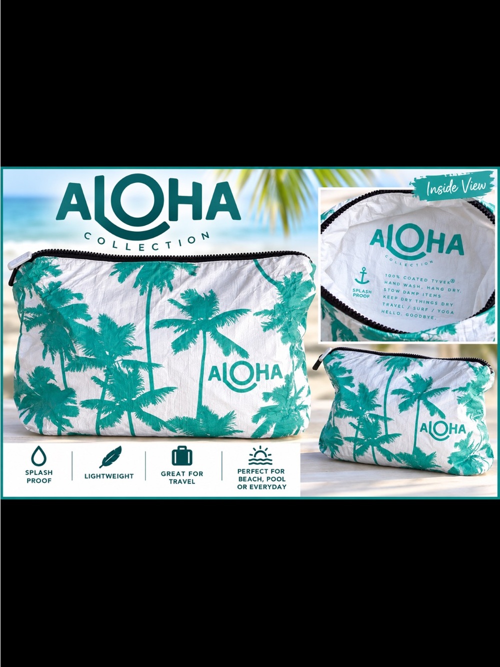 Aloha Collection Teal Palm Print Travel Pouch Women